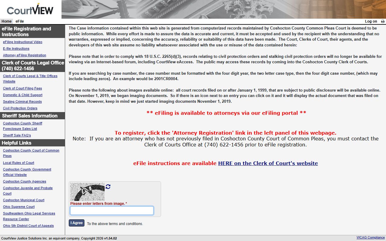 Coshocton County court eServices records after arrest lookup