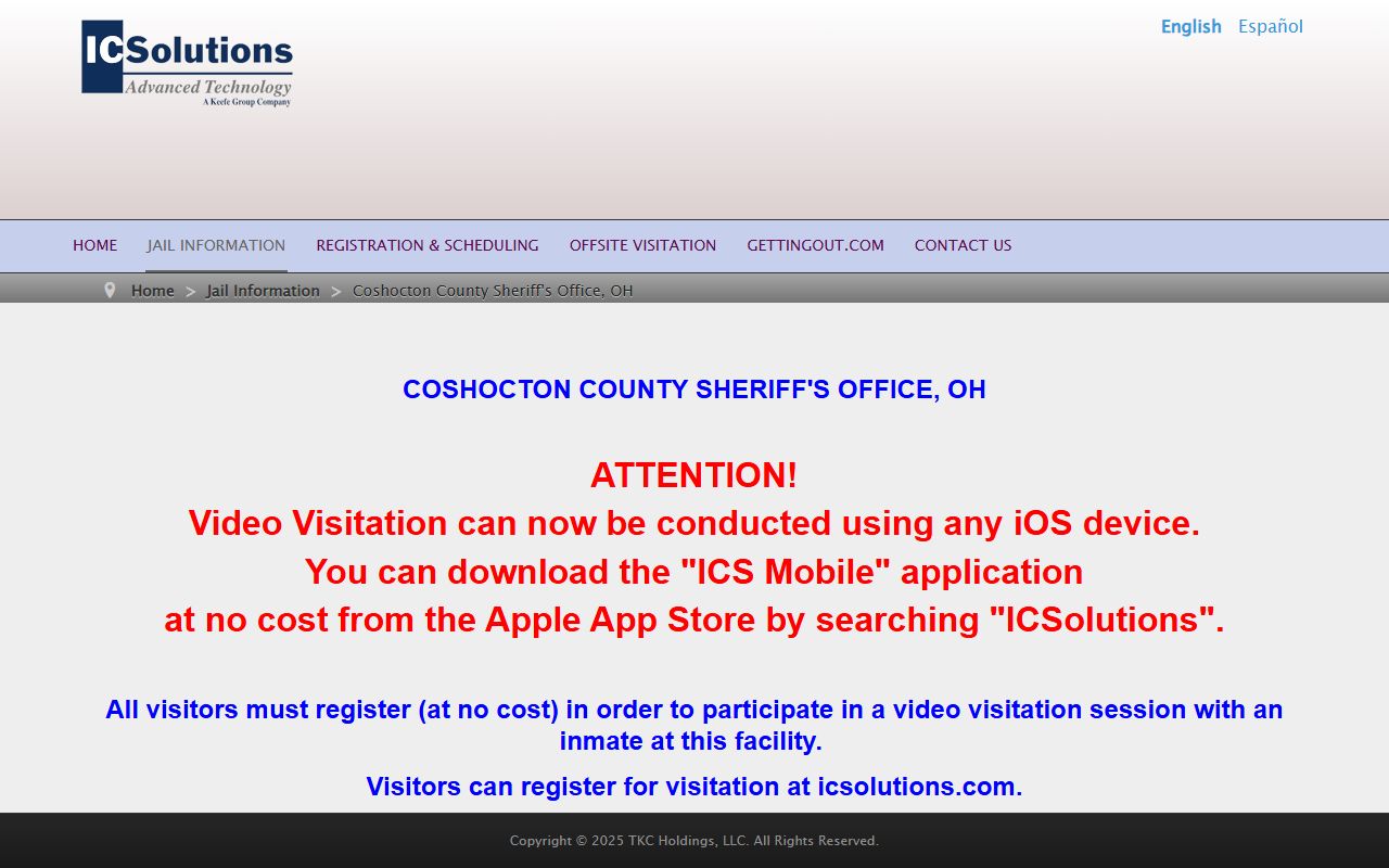 Coshocton County inmate video visitation records through IC Solutions