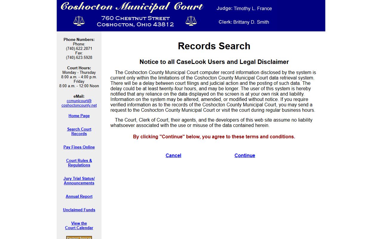 Coshocton County Municipal Court records after jail arrest search