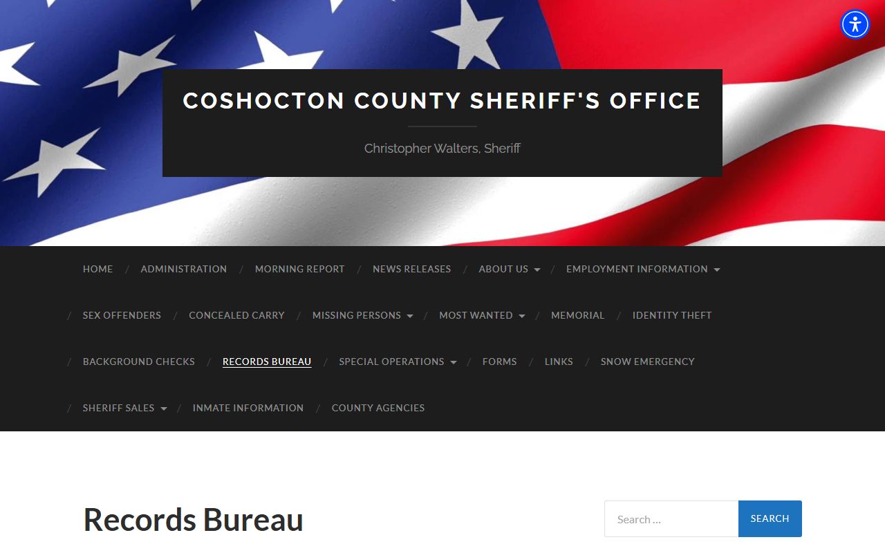 Coshocton County Records Bureau inmate and jail records request page
